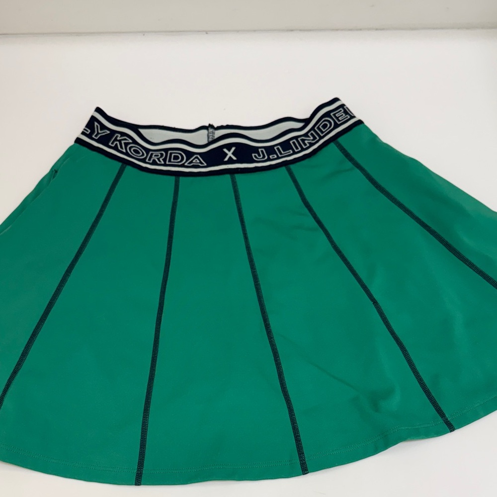 J.Lindeberg Emerald Green Skater Skirt with Branded Navy Waistband
